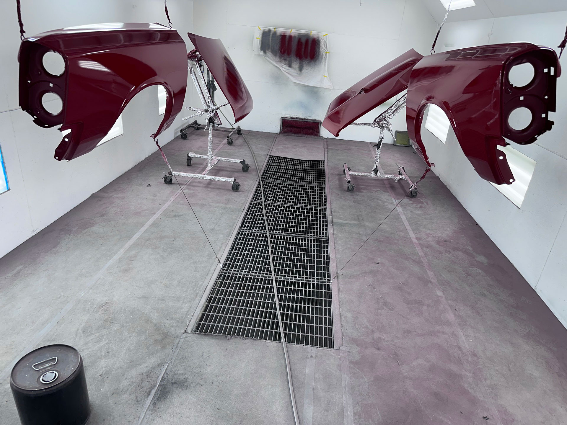 1966 Pontiac GTO body panels freshly painted during frame-off restoration